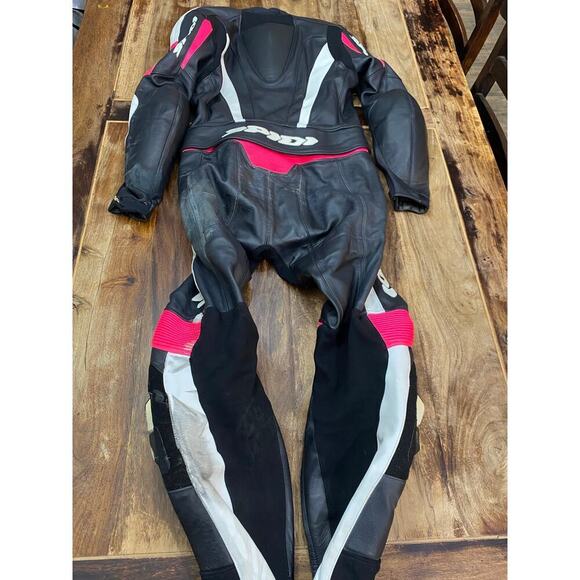 SPIDI Black Pink Leather Motorcycle Race Track Suit Size 44 - Picture 3 of 4